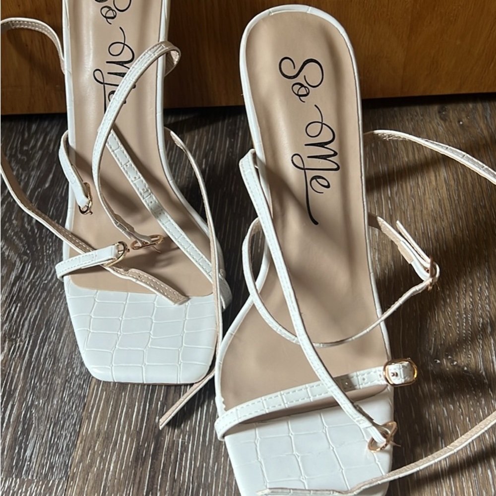 So Me White Strappy Heels 7.5